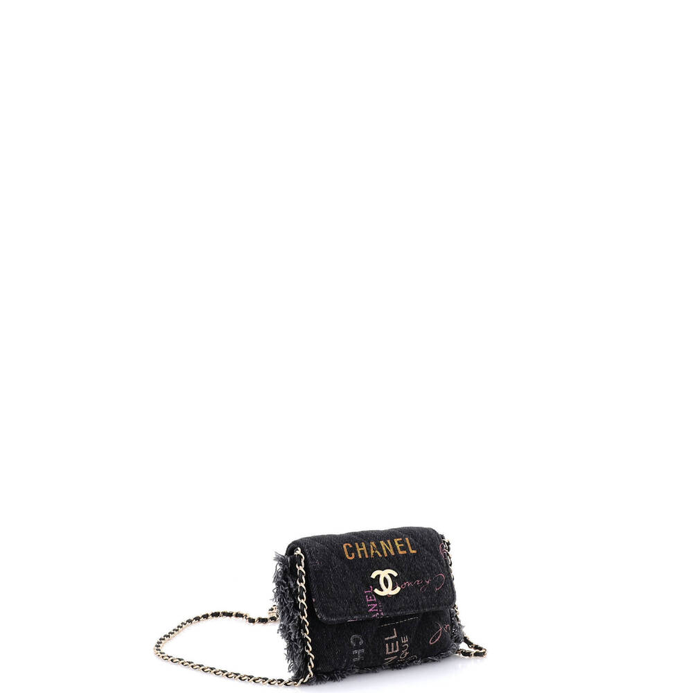 Chanel Denim Mood Flap Clutch with Chain Logo Printed Quilted Fringe Denim - Picture 3 of 6
